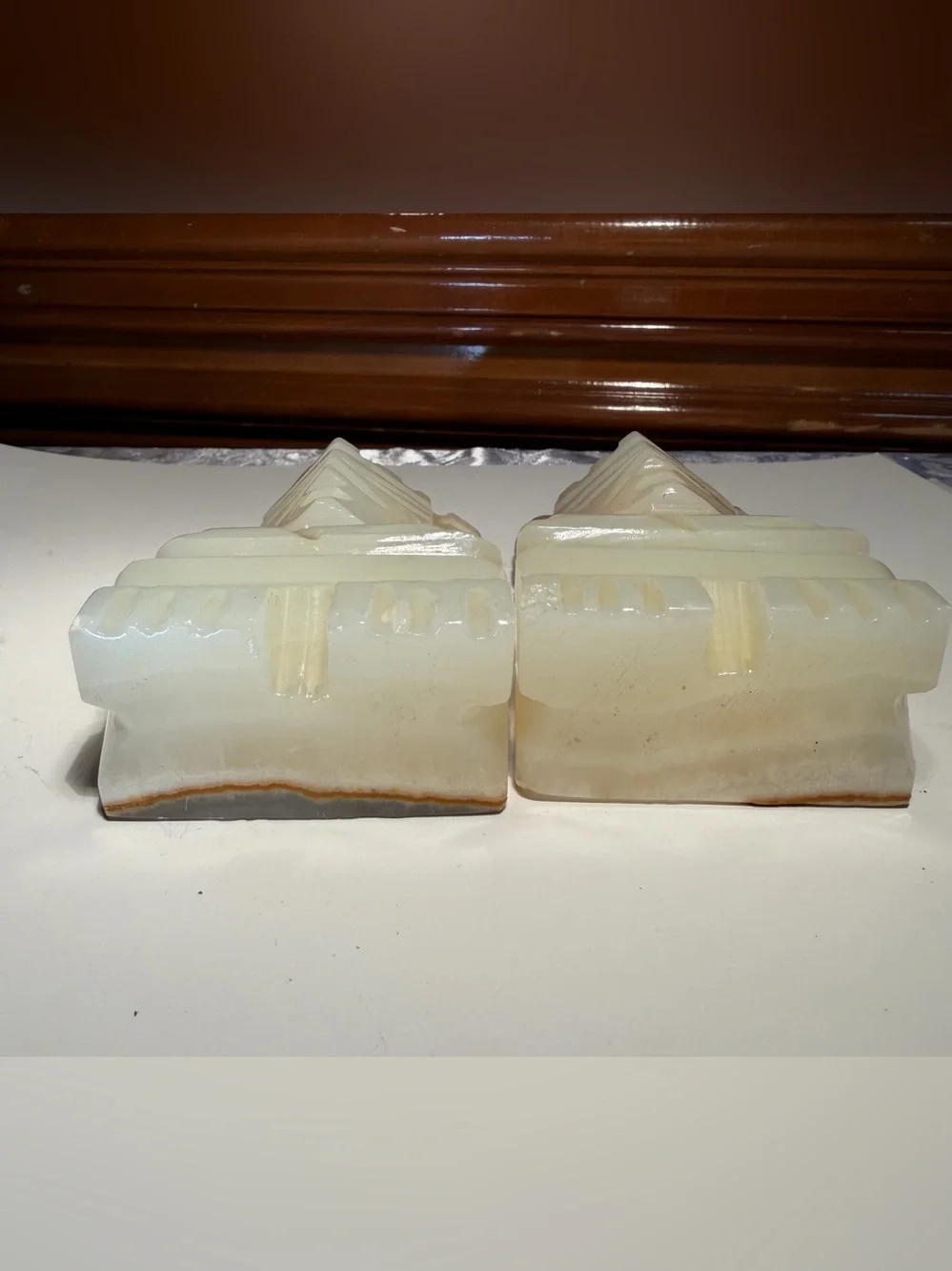 Vintage Tiki Aztec Mayan Sculptural Bookends Carved Onyx Stone Set of 2